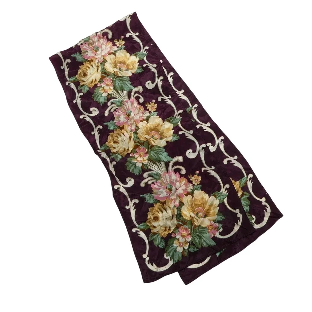 Echo Scarf Womens One Size Purple Floral Silk Satin Rectangle Dressy Wrap